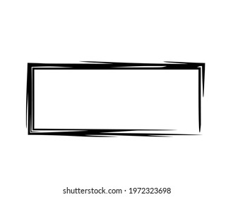 Rectangle grunge frame isolated on white background. Black ink border. Vector illustration.
