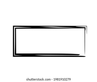 Rectangle grunge frame isolated on white background. Black ink border. Vector illustration.