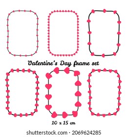 Rectangle heart valentine day frame set for cards or social media. 10x15 cm template