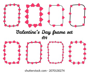 Rectangle heart valentine day frame set for cards or social media. A4 template