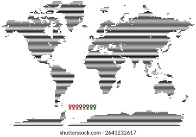 Rectangle horizontal line shape map showing all countries