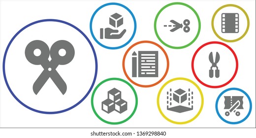 rectangle icon set. 9 filled rectangle icons.  Simple modern icons about  - Scissors, Cube, Sheet, Film strip