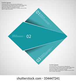 Rectangle illustration infographic template which is randomly divided to thee blue parts. Each part has space for own text according customer needs. Background is light.