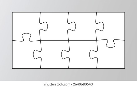 Rectangle info graphic with 8 pieces. Jigsaw grid template. Puzzle business presentation infographic. Parts of process diagram. Business presentation for infographics. Vector illustration
