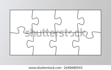 Rectangle info graphic with 8 pieces. Jigsaw grid template. Puzzle business presentation infographic. Parts of process diagram. Business presentation for infographics. Vector illustration