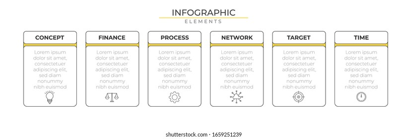Rectangle infographic concept with icons and five steps. Vector template for company or corporate business project and presentation. Eps 10