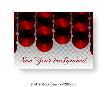Rectangle invitation card design with red round discs and metal gradient on a translucent backdrop