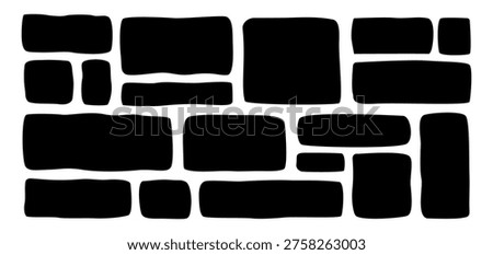 Rectangle irregular organic set with black cute vector shape frame box. Hand drawn rough collage with abstract wavy background. Text rectangle banner with figure graphic shape