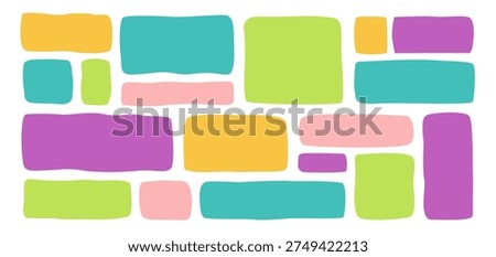 Rectangle irregular organic set with color cute vector shape frame box. Hand drawn rough collage with abstract wavy background. Text rectangle banner with figure graphic shape