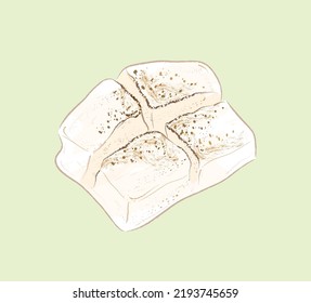 Rectangle einzeln auf geröstete weiße Mochi auf Vektorgrafik