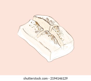 Rectangle isolated toasted white mochi in vector illustration