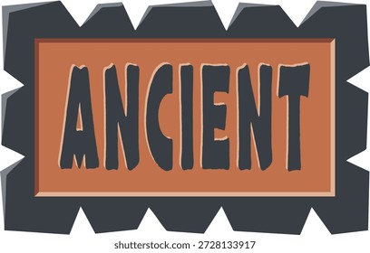 Etiqueta rectangular con un centro marrón y dientes dentados oscuros como Formas esquineras que rodean el borde.