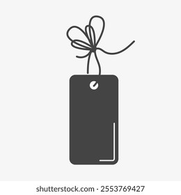 Rectangle label tag. Sale or gift empty sticker and string. Cardboard Decorative shape. Black gift tag. Vector illustration