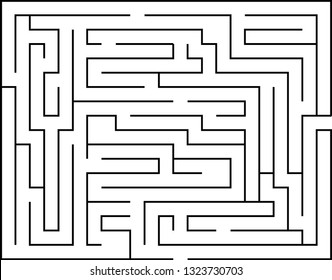 Rectangle labyrinth with entry and exit. Line maze game. Medium complexity. Vector 