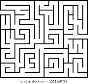 Rectangle labyrinth with entry and exit. Line maze game. Medium complexity. Vector 
