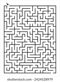 Rectangle labyrinth with entry and exit. Line maze game. Medium complexity. Vector