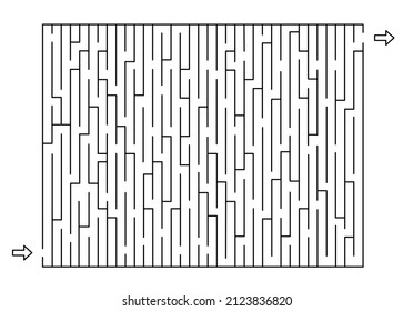 Rectangle labyrinth with entry and exit. Vertical Line maze game. Hard -Medium complexity. Kids maze puzzle, vector illustration