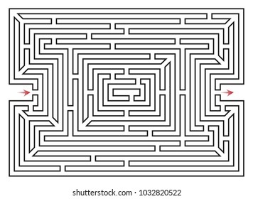 Vector de laberinto de rectángulo. con flechas de entrada y salida. Ilustración del juego de Maze