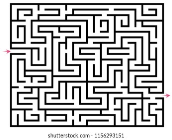 Rectangle labyrinth vector. with entry and exit arrows. Maze game illustration