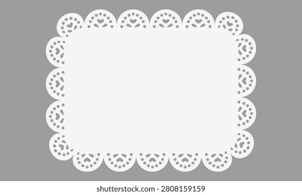 Rectangle lace doilies. Vintage greeting paper for cakes, products and flowers. Decorative element for restaurant plate, bakery. Vector illustration