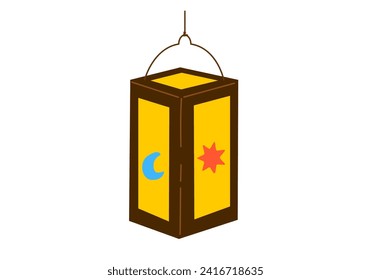 Rectangle Lantern with moon and stars for Saint Martin day or Laternenumzug,traditional german and european light festival for children.Vector illustration on white background.