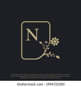 Rectangle Letter N Monogram Luxury Logo Template Flourishes. Suitable for Natural, Eco, Jewelry, Fashion, Personal or Corporate Branding.