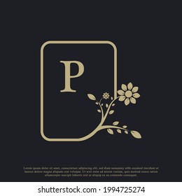 Rectangle Letter P Monogram Luxury Logo Template Flourishes. Suitable for Natural, Eco, Jewelry, Fashion, Personal or Corporate Branding.