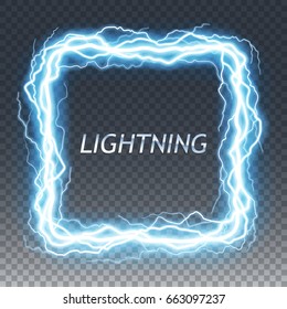 Rectangle lightning and thunder bolt or electric, glow and sparkle effect, vector art isolated on transparent background.