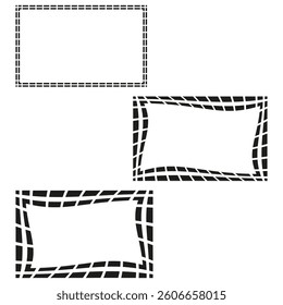 Rectangle line frame. Grid mesh symbol. Distorted outline shapes. Vector border glitch.