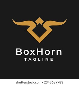 Rectangle logo design with horns minimal creative monochrome monogram symbol. Universal elegant vector sign design. Premium type of business logo.