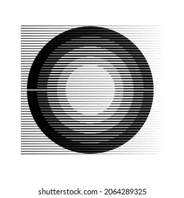 Rectangle Logo with lines, circles, ovals .Modern art design .Black Vector stripes .Straight speed lines .Geometric shape. Wall art .