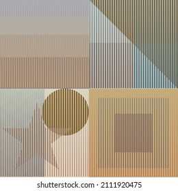 Rectangle Logo with lines, circles, ovals .Modern art design .Black Vector stripes .Straight speed lines .Geometric shape. Wall art .