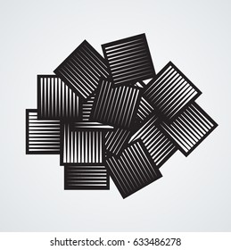 Rectangle Logo with lines.Square unusual icon Design .Black Vector stripes .Geometric shape.