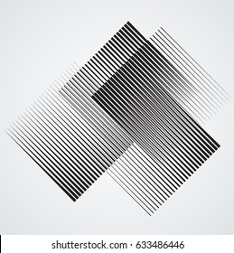 Rectangle Logo With Lines.Square Unusual Icon Design .Black Vector Stripes .Geometric Shape.