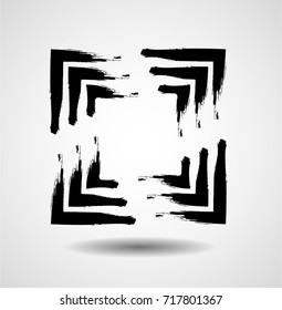 Rectangle Logo with lines.Square unusual icon Design .frame with Vector stripes . Grunge brush stroke logo