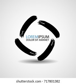 Rectangle Logo with lines.Square unusual icon Design .frame with Vector stripes . Grunge brush stroke logo
