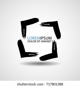 Rectangle Logo with lines.Square unusual icon Design .frame with Vector stripes . Grunge brush stroke logo