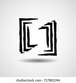 Rectangle Logo with lines.Square unusual icon Design .frame with Vector stripes . Grunge brush stroke logo