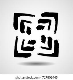 Rectangle Logo with lines.Square unusual icon Design .frame with Vector stripes . Grunge brush stroke logo