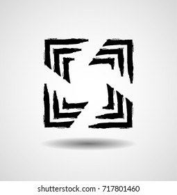 Rectangle Logo with lines.Square unusual icon Design .frame with Vector stripes . Grunge brush stroke logo