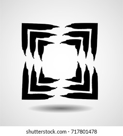 Rectangle Logo with lines.Square unusual icon Design .frame with Vector stripes . Grunge brush stroke logo