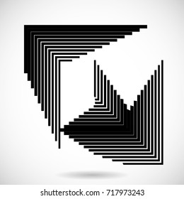 Rectangle Logo with lines.Square unusual icon Design .Black Vector stripes .Geometric shape.
