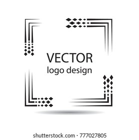 Rectangle Logo with lines.Square unusual icon Design .frame with Vector stripes .