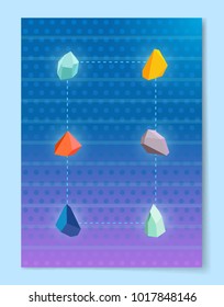 Rectangle made of natural luminous minerals connected with thin line vector illustration on poster with geometric pattern on gradient background.