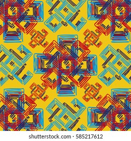 Rectangle mandala hand drawn seamless vector pattern. Geometric romb print in vector pattern. Hand drawn fashion stylish pattern.