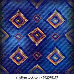 Rectangle mandala hand drawn seamless vector pattern. Geometric romb print in vector pattern. Hand drawn fashion stylish pattern.