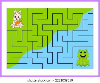 Rectangle maze. Game for kids. Funny labyrinth. Education developing worksheet. Activity page. Puzzle for children. cartoon style. Riddle for preschool. Logical conundrum. Vector illustration.