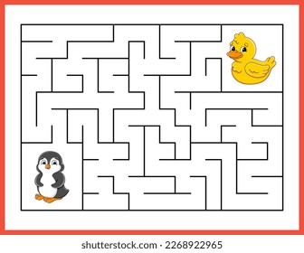 Rectangle maze. Game for kids. Funny labyrinth. Education developing worksheet. Activity page. Puzzle for children. cartoon style. Riddle for preschool. Logical conundrum. Vector illustration.