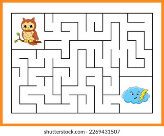 Rectangle maze. Game for kids. Funny labyrinth. Education developing worksheet. Activity page. Puzzle for children. cartoon style. Riddle for preschool. Logical conundrum. Vector illustration.