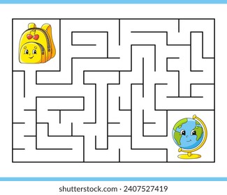 Rectangle maze. Game for kids. Funny labyrinth. Education developing worksheet. Activity page. Puzzle for children. cartoon style. Riddle for preschool. Logical conundrum. Vector illustration.